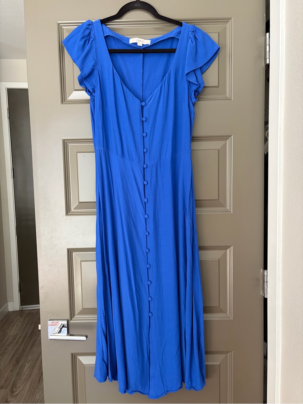 LOFT Royal Blue V-Neck Button-Front Maxi Dress